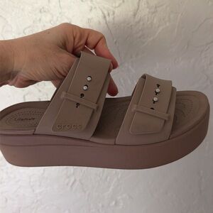 CROCS LiteRide Double-Strap Slides in Nude
